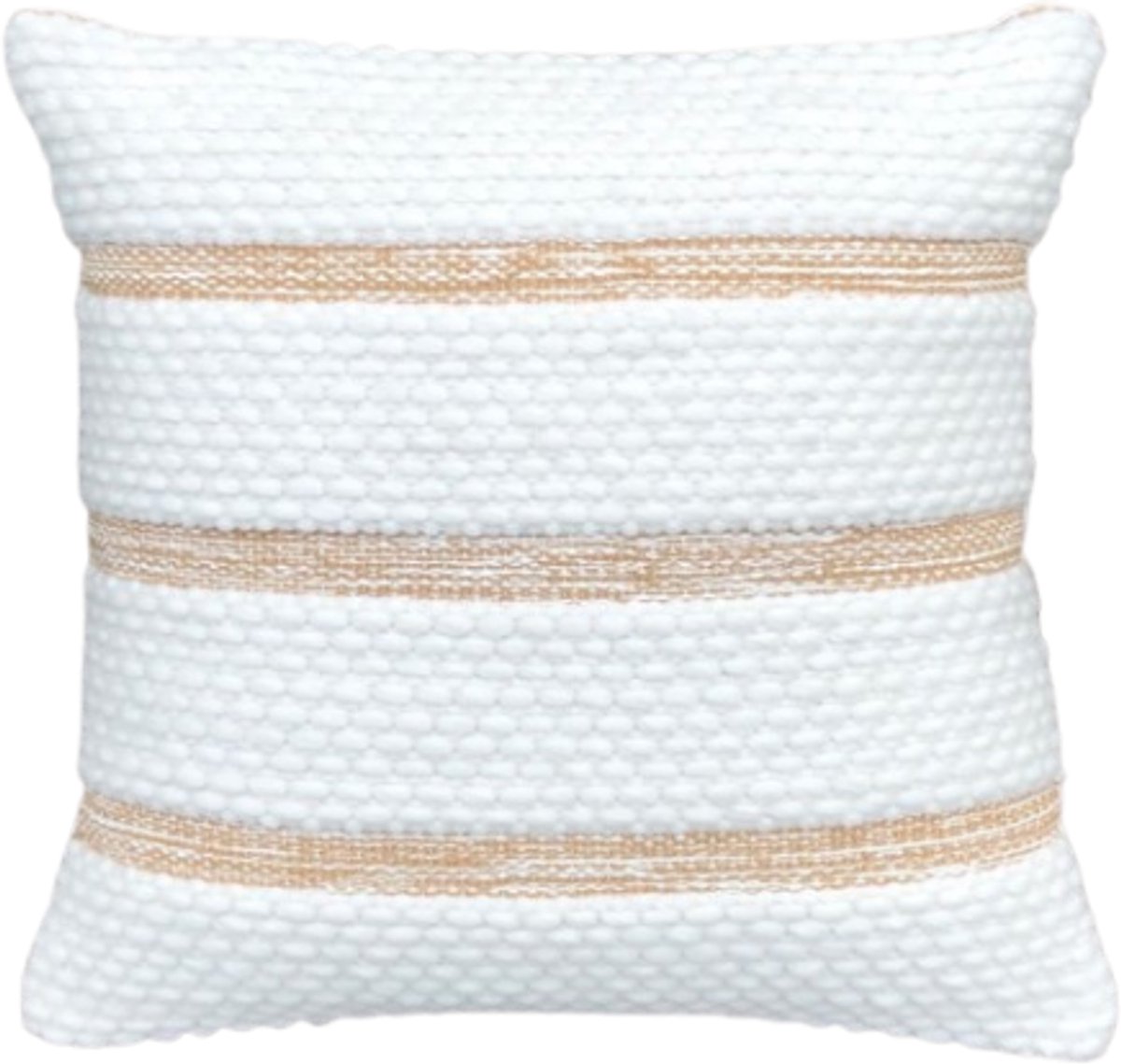 Urbane Hide Kussenhoes | Kussenhoesjes | Sierkussen | 45x45 cm | Horizon Geweven Strepen | Polyester en Katoen | Wit en Beige | Zonder binnenkussen