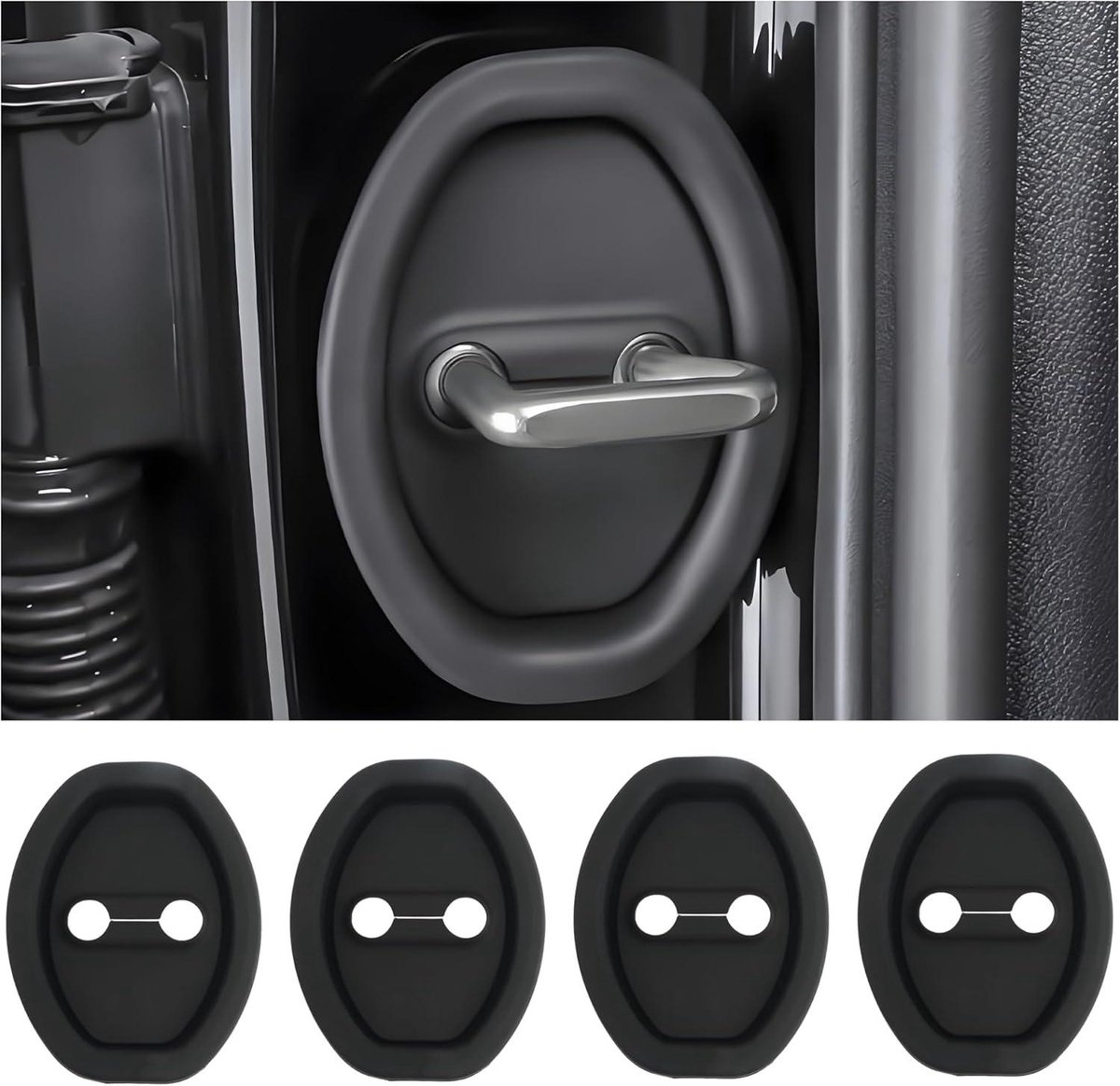 Daity 4 stuks - Deurvergrendelingshoes - siliconen deurvergrendelingsbeschermer - autodecoratie en -bescherming - universele zelfklevende deurvergrendelingsbeschermer - autoaccessoire - geschikt voor de meeste voertuigen (zwart)