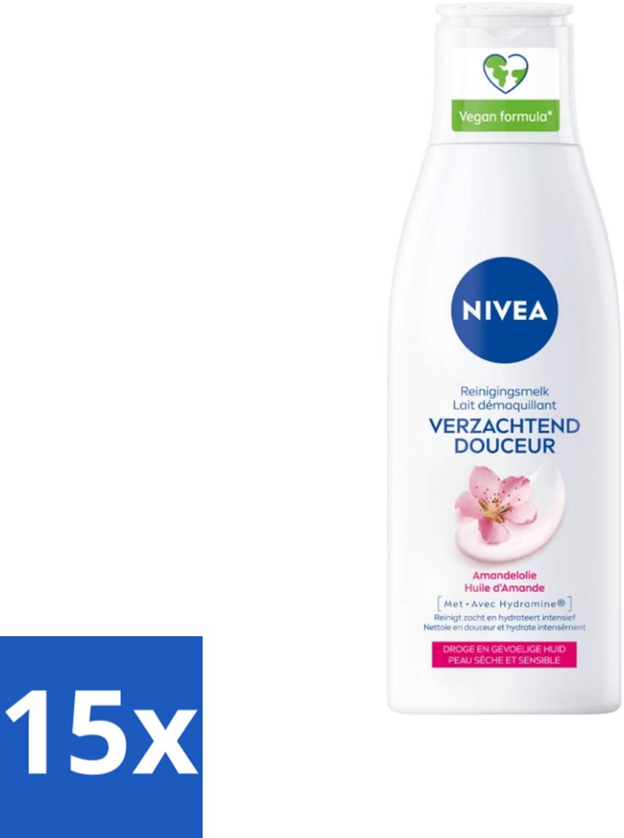 15 x Nivea - Gezichtsreiniger - Droge en Gevoelige Huid - Amandelolie - Hydramine - 200 ml - Gezichtsreiniger - Droge Huid - Gevoelige Huid - Amandelolie - Hydramine