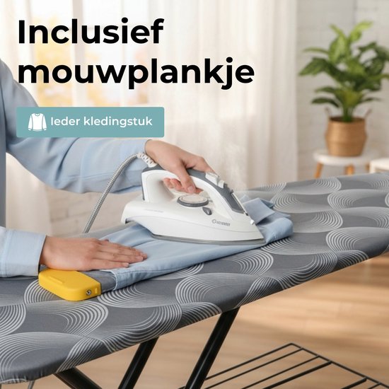 Duwee Grote Strijkplank 43 x 124 cm, Strijkplank voor Stoomgenerator, Hittebestendige Hoes, in Hoogte Verstelbaar, Antislip Poten