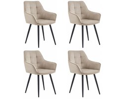 Colenis® - Oriana Eetkamerstoel - Set Van 4 - Beige - Fluweel - Velvet - Industrieel