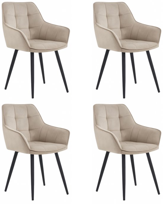 Colenis - Chaises de salle à manger Oriana - Lot de 4 - Beige - Velours - Industriel