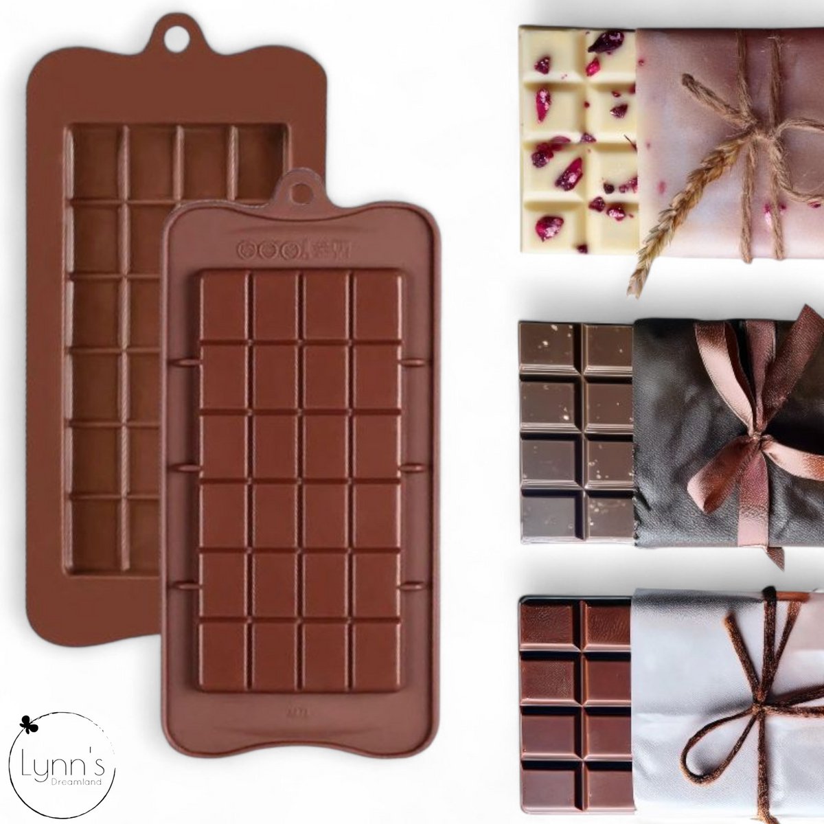 Lynn's siliconen bakvorm - Chocoladevorm - DUNNE chocoladereep - Tablet - 24 blokjes - Voor chocolade, koek, zeep, epoxy etc.