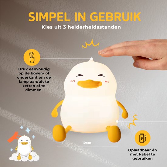 HAPPY NEEDS® Nachtlampje Ducky - Slaaptrainer - Nachtlamp Baby & kind - USB Oplaadbaar - Warm wit licht - Slaapkamer & Babykamer van HAPPY NEEDS® — afbeelding 2