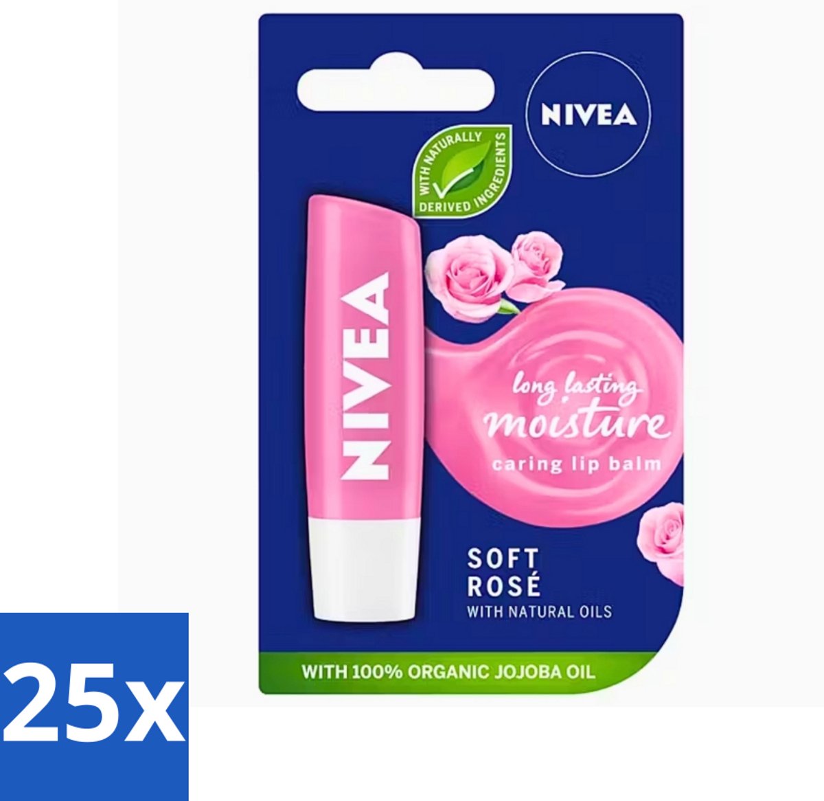 25 x Nivea - Lippenbalsem - Soft Rose - Natuurlijke Olie - 5,5 g - Lippenbalsem - Hydratatie - Natuurlijke Olie - Zachte Lippen - Roze Glans
