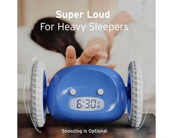 Luide wekker voor zware slapers op wielen. Rolt, rent weg, trilt, is gemakkelijk in te stellen, superslimme snooze-functie. Digitale bedshaker-wekker. Grappig cadeau voor volwassenen, kinderen, tieners, slaapkamers (blauw)