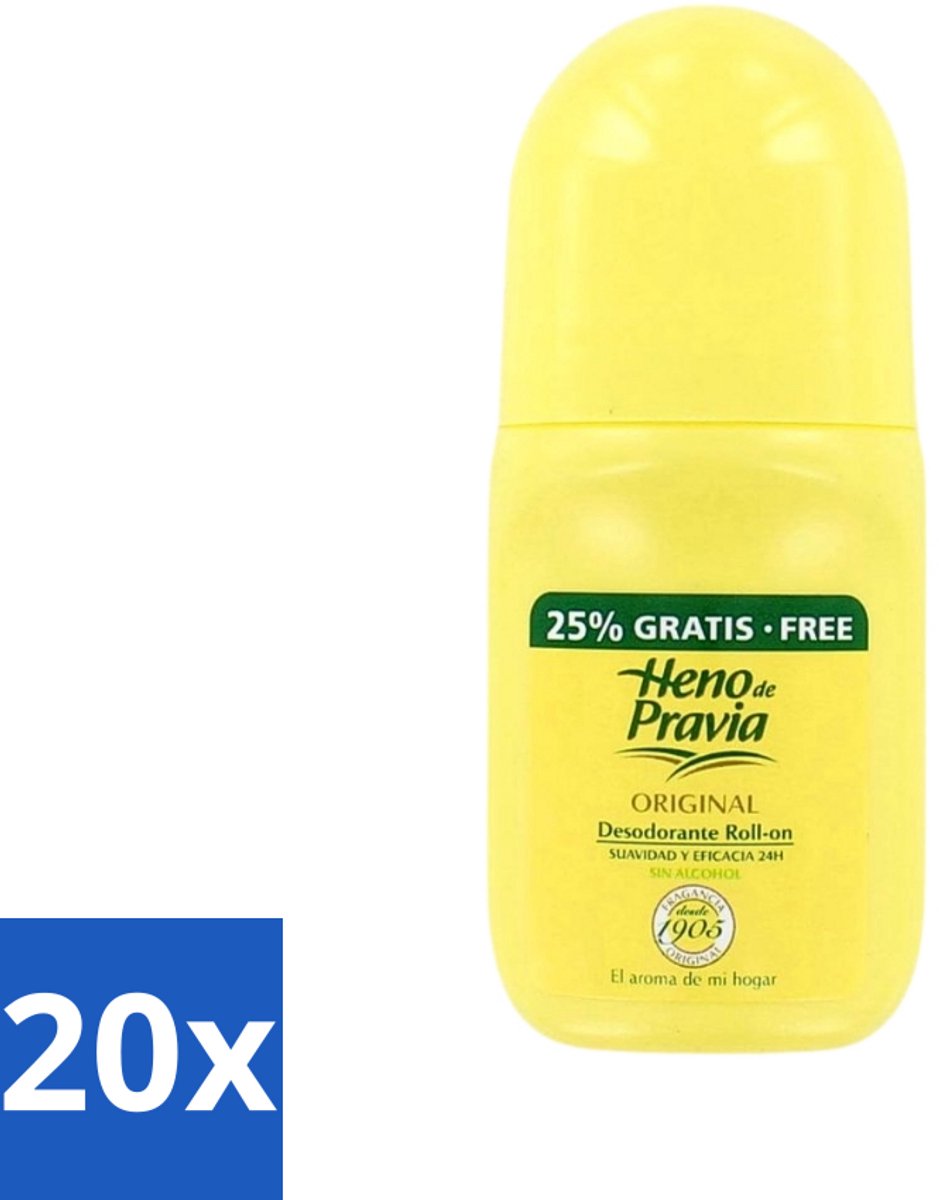 20 x Heno De Pravia - Deodorant Roller - Original Geur - 50 ml - Deodorant Roller - Deodorant - Frisheid - Alcoholvrije Deodorant - Huidgevoelig