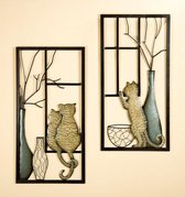 Muurdecoratie met poesjes wandobject tweeluik katten