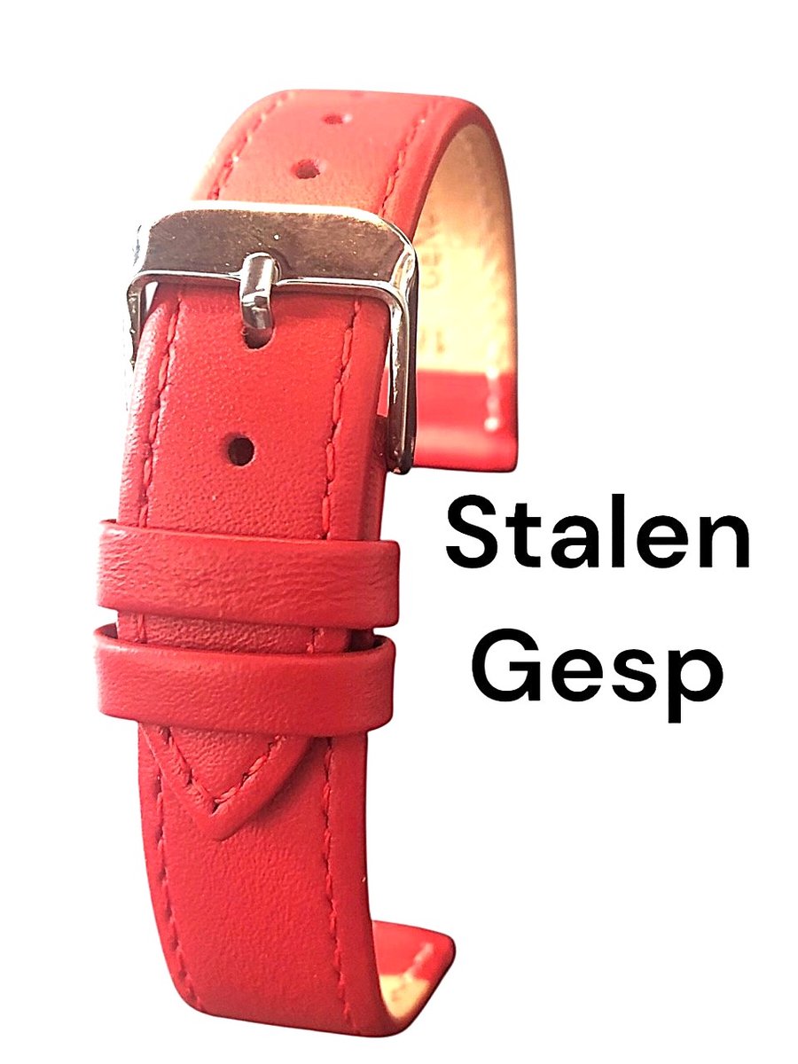 Horlogeband-horlogebandje 20mm-echt leer-zacht-mat-leer-rood-plat-stalen gesp- leer-20 mm