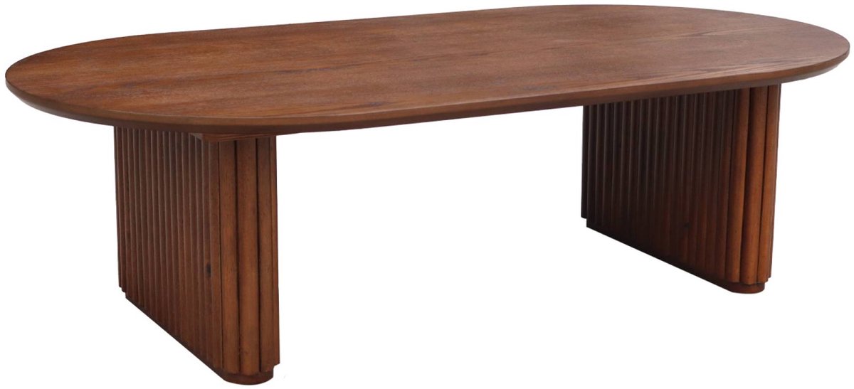sweeek Ovale salontafel rubberhout met eikenfineer - l 122 x b 65 x h 35 cm - gabrielle