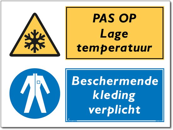 Panneau combiné Attention aux basses températures / vêtements de protection obligatoires - Panneau 300 x 400 mm - (Aluminium)