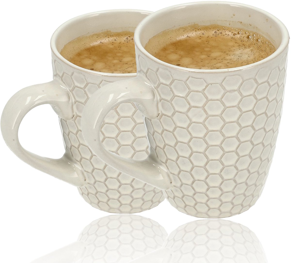 Koffiekopjes Set van 2 – 370ml Keramische Koffiebekers met Oor – Aardewerk Koffiemokken & Theemokken – Grote Mok voor Koffie, Cappuccino & Latte