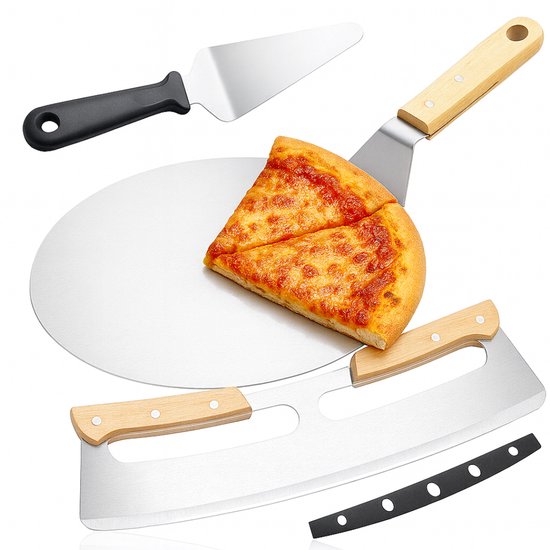 Montzys® 3-Delige Pizza Set - Pizzaschep & Pizzasnijder - Pizzames & Spatel - Geschikt voor Oven & BBQ