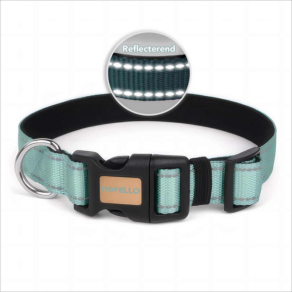 Pawello Reflecterende Hondenhalsband, Verstelbaar & Comfortabel, Waterafstotend & Oersterk – Green – Maat S (30–40 cm)