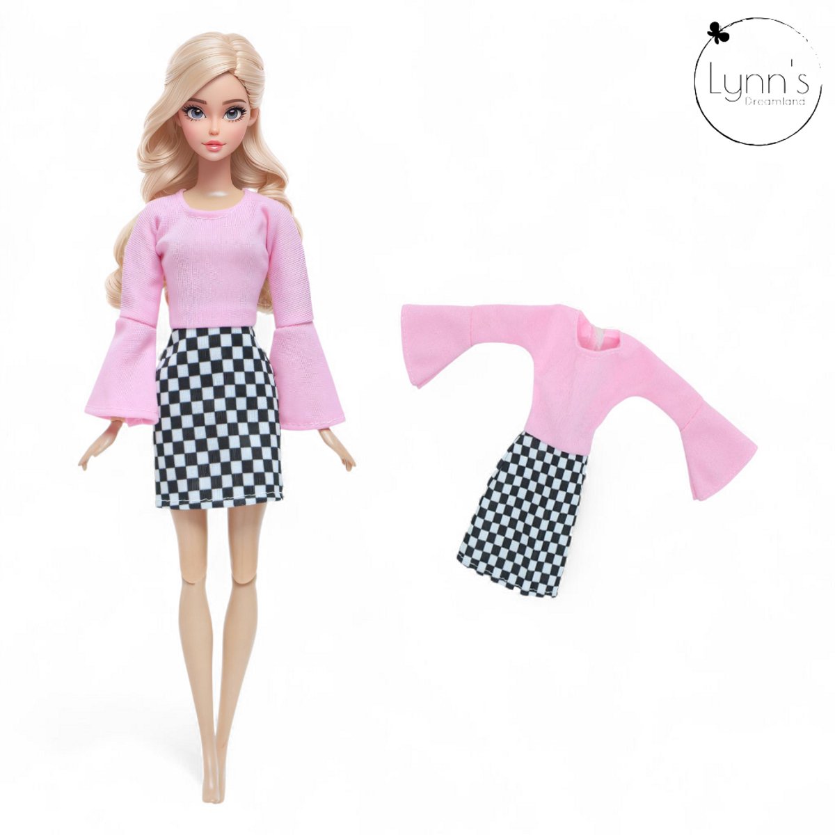 Lynn’s poppenkleertjes - Set ‘Julia’ - Geschikt voor modepop - Set van 5 outfits - Kleding voor modepoppen - Cadeauzakje — afbeelding 10