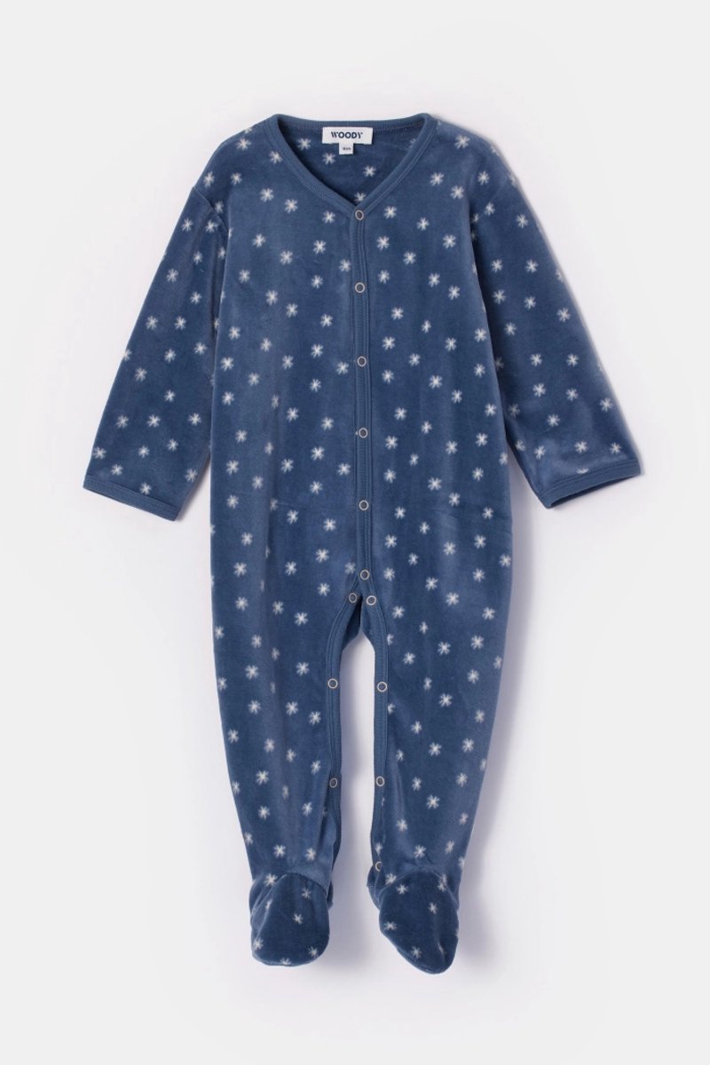 Woody kruippakje baby unisex velours - blauwgrijs - sterretjes all-overprint - 252-10-BPG-V/957 - maat 74