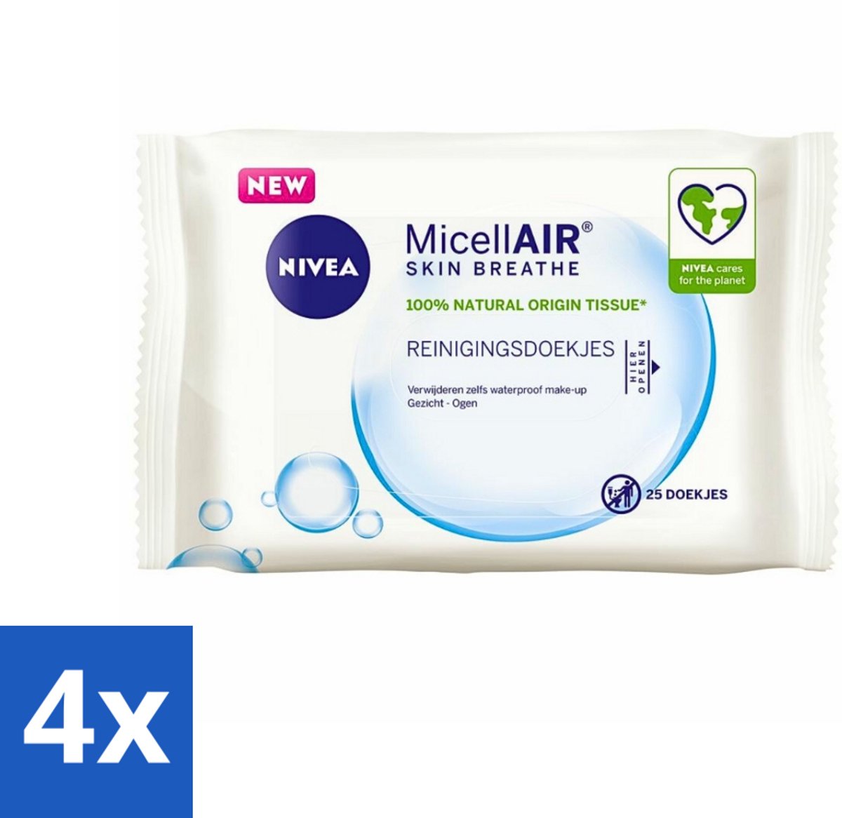 4 x NIVEA - Reinigingsdoekjes - 3-in-1 Micellaire Doekjes - Verwijdert Waterbestendige Make-up - 25 Doekjes - NIVEA Reinigingsdoekjes - Micellair Doekjes - Make-up Remover - Gezichtsreiniger - Vitamine E