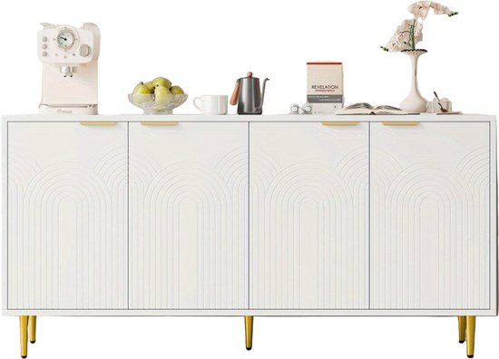 BHFFTHK Dressoir zijbord, 120 cm breed, modern dressoir met 4 deuren, commode met verstelbare plank en metalen poten voor woonkamer, eetkamer en keuken, zwart