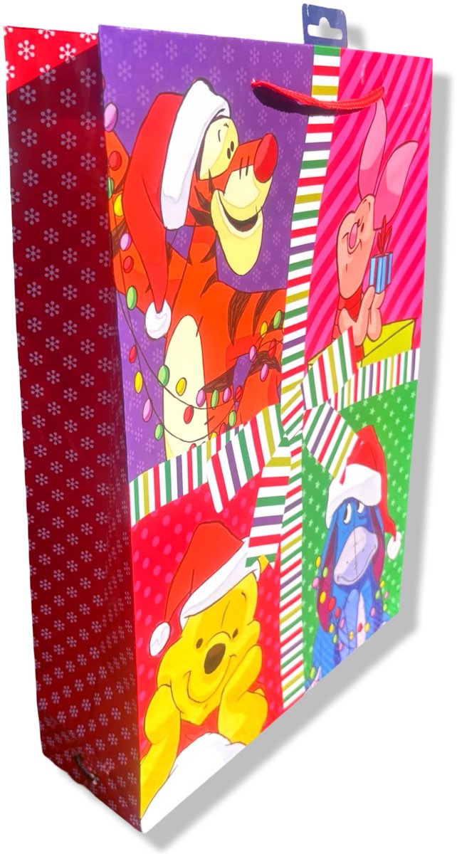 3 Luxe Winnie de Poeh Kerst Cadeautasjes A3 formaat 33x44cm - Kerst Papieren cadeautasjes met Full-color bedrukking