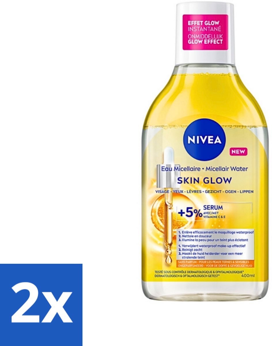 2 x NIVEA - Micellair Water - Serum Verrijkt Stralend - Verwijdert Waterbestendige Make-up - 400 ml - Micellair Water - Reinigingswater - Gevoelige Huid - Doffe Huid - NIVEA
