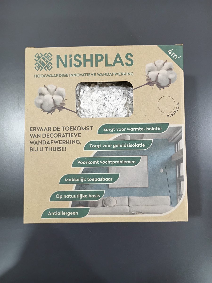 Nishplas Wancat 02 - Natuurlijke zijdepleister - Thermische en Akoestische Isolatie - Natuurlijk, Ademend en Vrij van Chemicaliën - Decoratief en Esthetisch Uiterlijk
