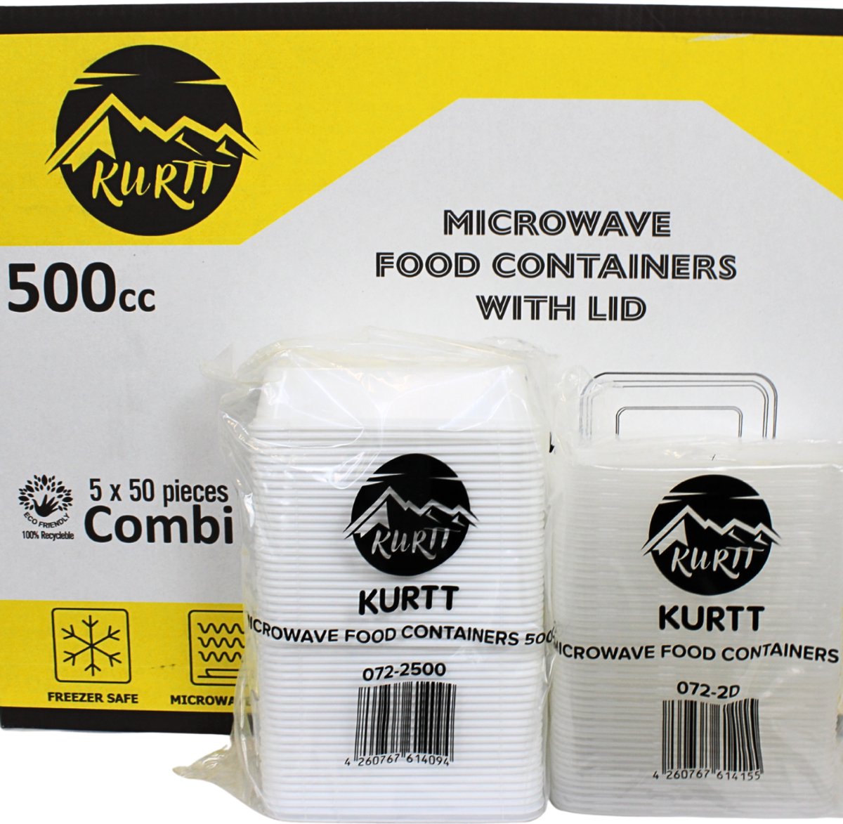 KURTT 100 stuks, 500ml Meal prep bakjes, Maaltijdbakjes, 1-voudig, magnetronbakjes, prep meal bakjes, herbruikbaar plastic bakje - magnetronbestendig, vaatwasmachinebestendig en herbruikbaar, klik dekselsluiting, BPA-vrij