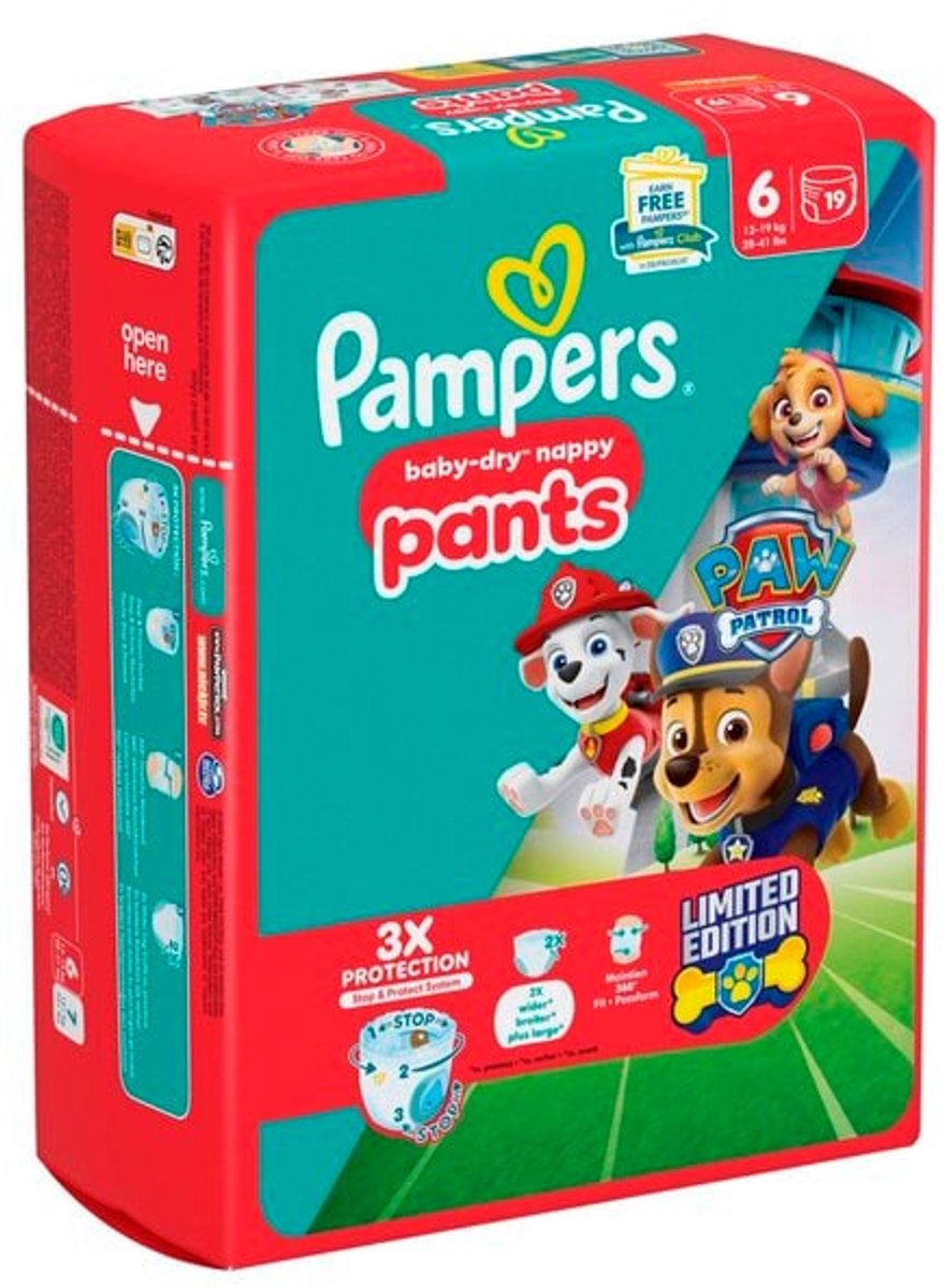 Pampers Baby Pants Baby Dry Maat 6 Extra Large (14-19 kg) Limited Edition Paw Patrol, 19 luierbroekjes
