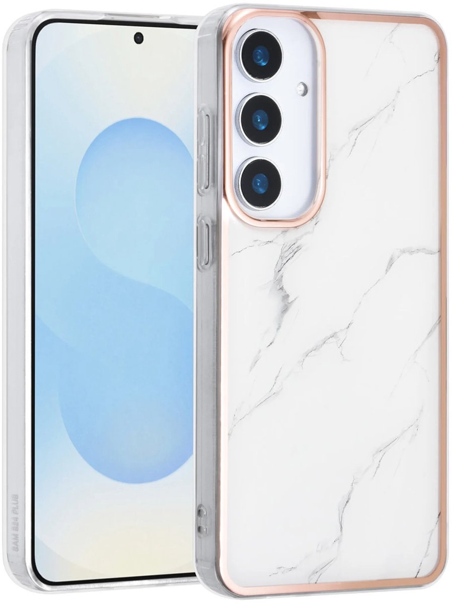 TPU Back Cover hoesje - Marble Wit Print - Geschikt voor: Samsung Galaxy S25 Plus
