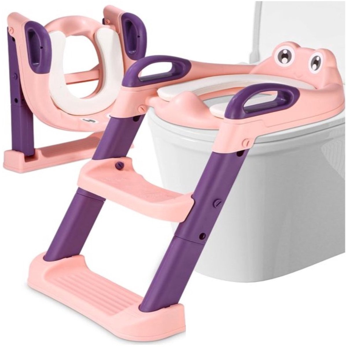 Verstelbare Kinder Toiletzitting Met Trappetje Voor Jongens En Meisjes In Roze