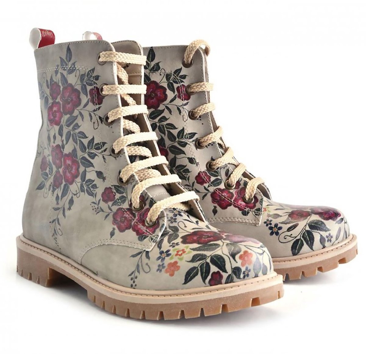 GOBY Floral Elegance Dames Veterboots Handgemaakt Vegan Leer