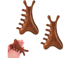 2 stuks - houten massagekammen - 4-in-1 multifunctionele massagekam - massage-apparaat - kam met brede tanden - draagbaar en gemakkelijk schoon - voor haar, gezicht, ogen, nek, Gua Sha-lichaamsmassage