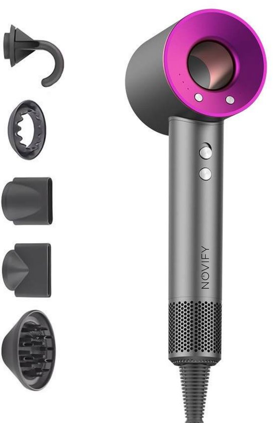 Sèche-cheveux NOVIFY® - Brosse sèche-cheveux - Sèche-cheveux avec 5 accessoires - Sèche-cheveux avec diffuseur - 1600 W - V2