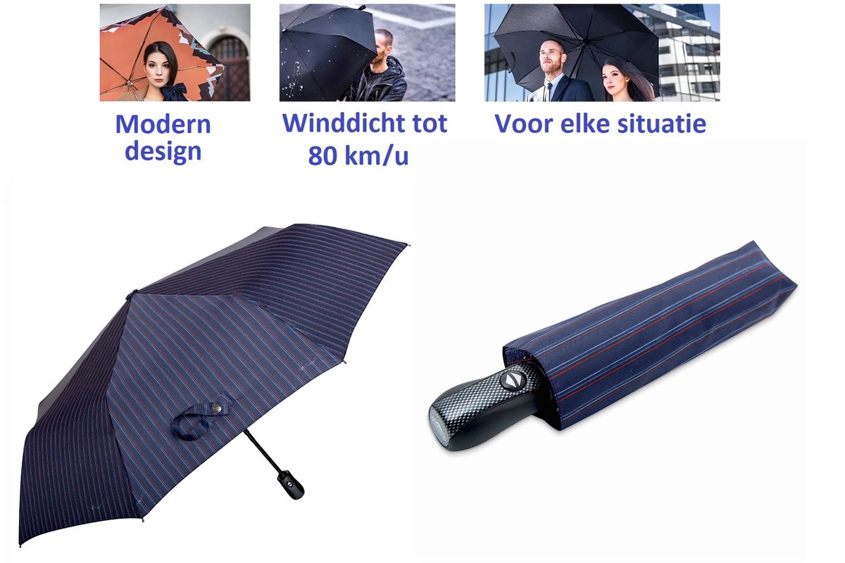 Paraplu voor dames, heren en familie. Automatische open en te sluiten paraplu. Stormparaplu - Winddicht tot 80 km/u. Carbon Steel. Lichtgewicht en Duurzaam - Ø 100 cm. Reisparaplu / Waterdicht / Automatisch / Modern design / Hoge kwaliteit.