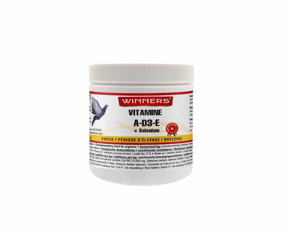 Belgian Winners Vitamine A-D3-E 250g - supplement voor duiven - kweek, vruchtbaarheid, groei, conditie