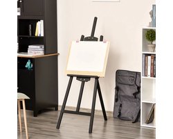 Pugsdrly Ezel Zit- en staande ezel Opvouwbare atelier-ezel 90° verstelbaar met houder voor kunstschilderijen en buitenreclame Dennenhout Zwart 51,5 x 71,5 x 134,5 cm
