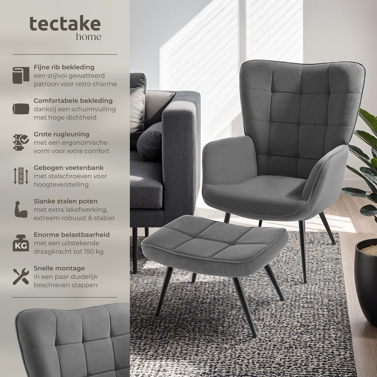 TecTake Oorfauteuil Gestoffeerd - Scandinavische Sti Teddystoel Hygge Boucle Stoel Voor Woonkamer Slaapkamer Statement Loungefauteuil Draagvermogen Tot 150 Kg   Creme Zwart 766140797