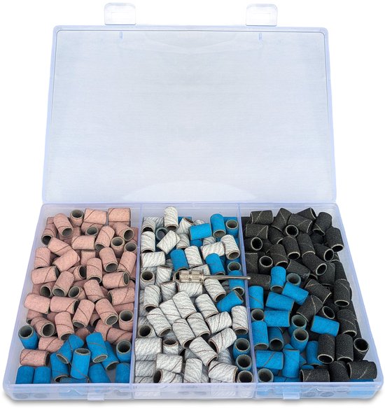 FOOCCA® Nagelfrees Schuurrolletjes - Elektrische Nagelvijl Schuurrolletjes - Bitjes - Opzetstukjes - Bits - Mix Set #80 #120 #180 #240 Korrels / Grit / Grofheid - Inclusief Mandrel Bitje - Nagel Bitjes - Nagel Frees - 250 stuks