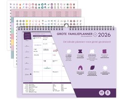 SuccesPlanner Grote Familieplanner 2026 - Muurkalender voor 8 personen - voor het hele gezin - leuke quotes - maaltijdplanner (A3-formaat)
