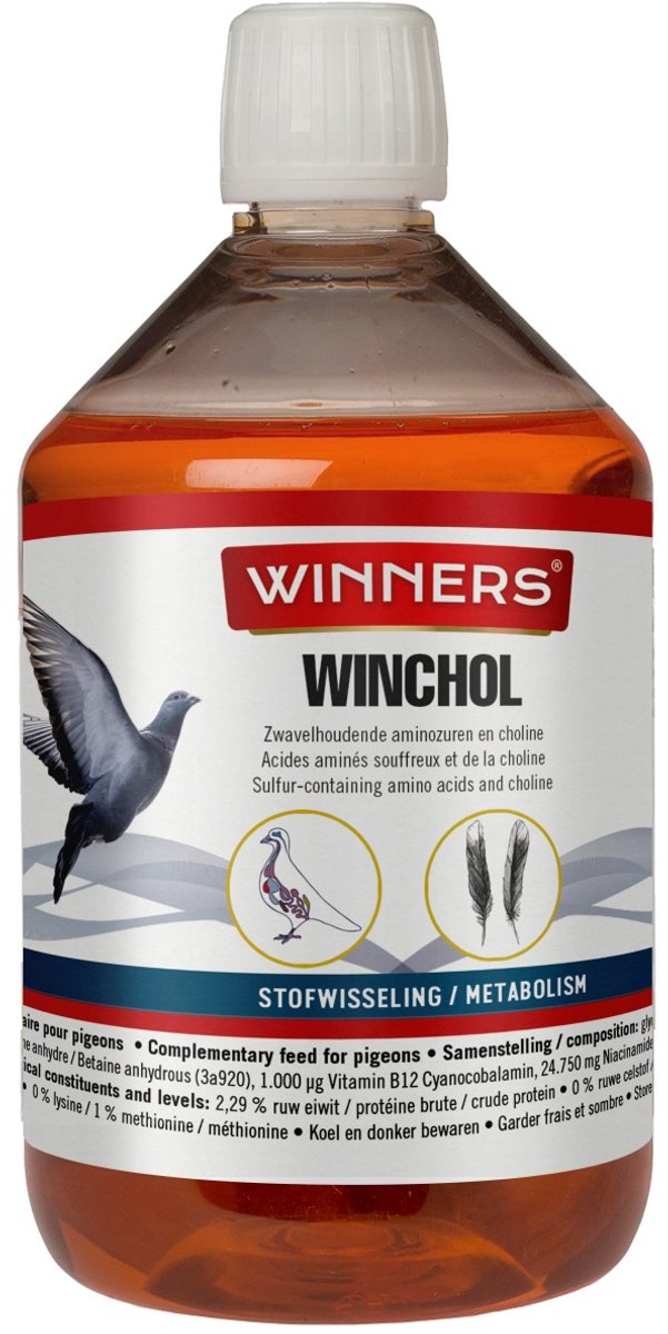 Belgian Winners Winchol 500ml - Aanvullend supplement voor reisduiven en sierduiven. Ondersteunt de stofwisseling, bevordert een gezond vederkleed en werkt zuiverend. Ondersteunt de duiven tijdens rui, kweek en vluchten.