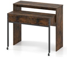 Uitschuifbaar computerbureau met lades en wielen – ruimtebesparend opbergbureau in rustiek bruin design