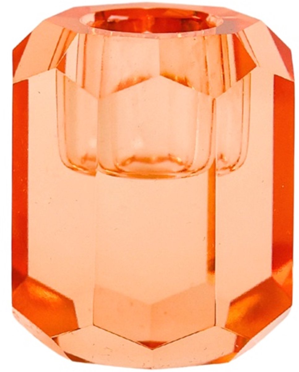 Aifcandles Kandelaar Crystal – Glas – Orange – Oranje– Ø2,2 cm – Geschikt voor dinerkaarsen & LED kaarsen