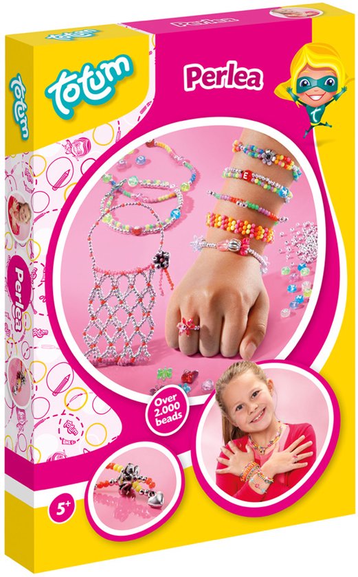 Totum Knutselset Perlea: kraaltjes sieraden en accessoires maken - creatief speelgoed meisjes vanaf 5 jaar - 2000 delig sieradenpakket knutselen