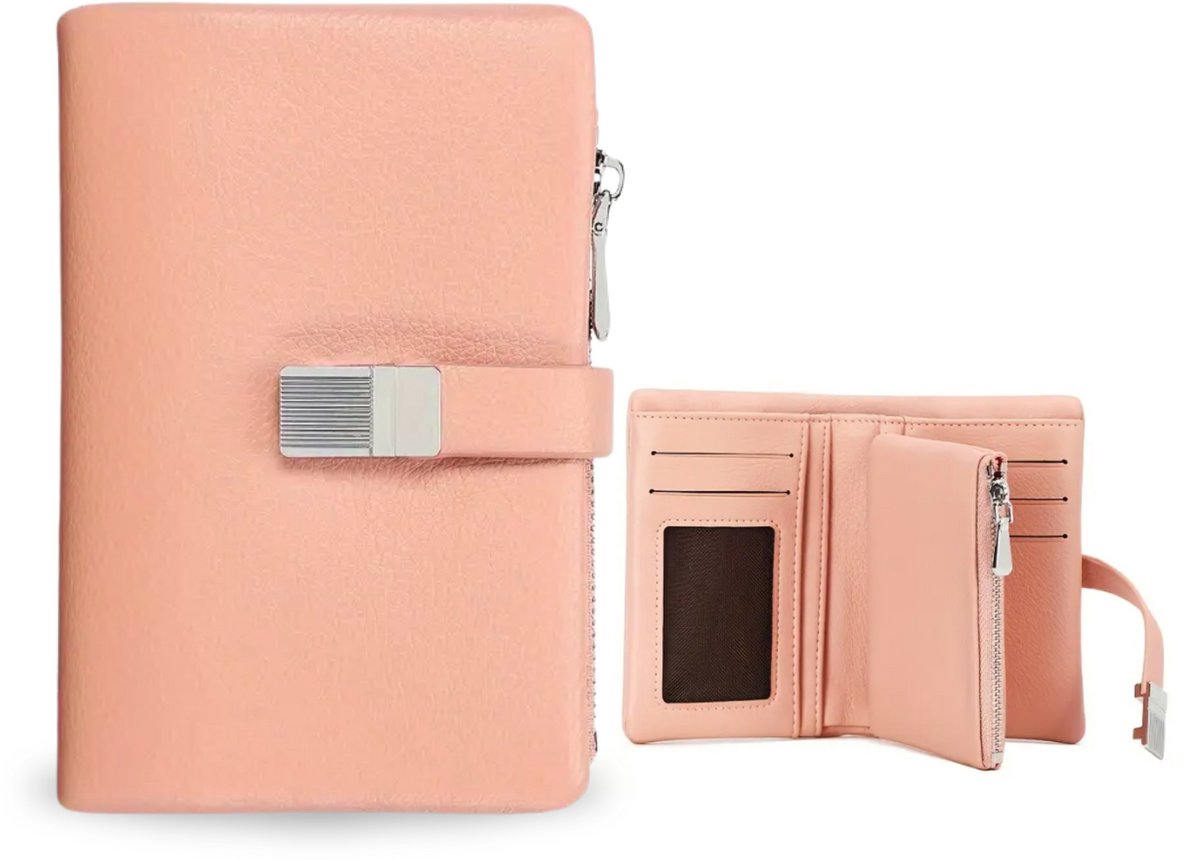 Luxamore® Kleine Dames Portemonnee – Lichtroze – Compacte Drievoudige Portemonnee met Rits – Zacht Kunstleer – Pasjeshouder – Perfect Cadeau voor Vrouwen