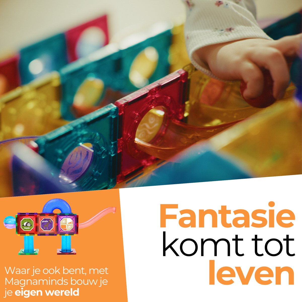 Magna Minds - Magnetic Tiles - Knikkerbaan - 125 stuks - Magnetisch Speelgoed - Constructie speelgoed - Magnetische tegels - Montessori speelgoed - Magnetic toys - Magnetische bouwstenen - Speelgoed Kinderen — afbeelding 4