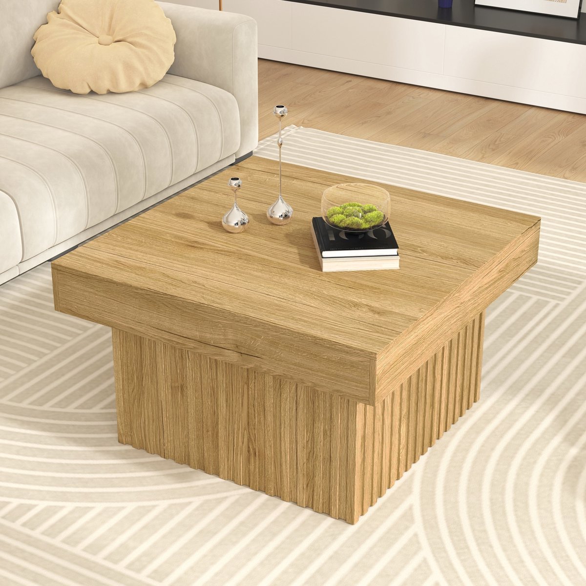 PHOEBE CAT Salontafel - Houteffect afwerking - MDF-onderstel - 79x79x46cm - Natuurlijke