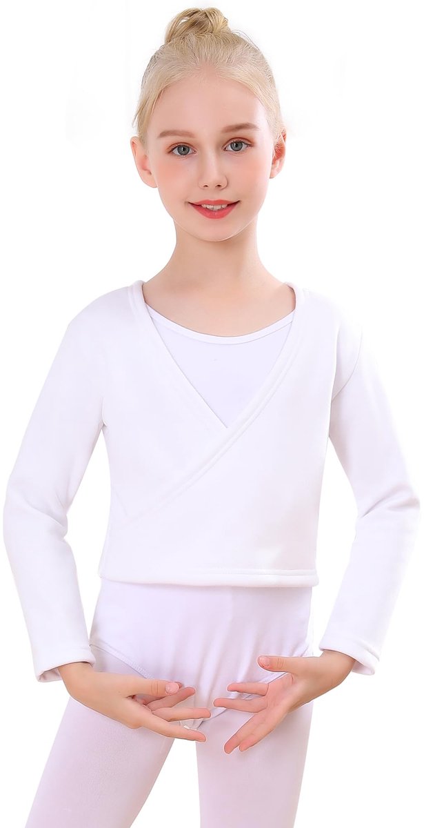 Dance Warmer with Nonwoven Cotton Ballet Jacket Long Sleeve Jacket for Children Girls Women White