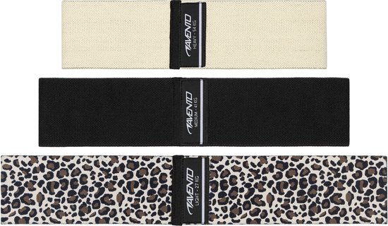 Avento Weerstandsbanden Set - 3 Stuks- Booty Band - Resistance Band - Katoen - Leopard/beige/zwart