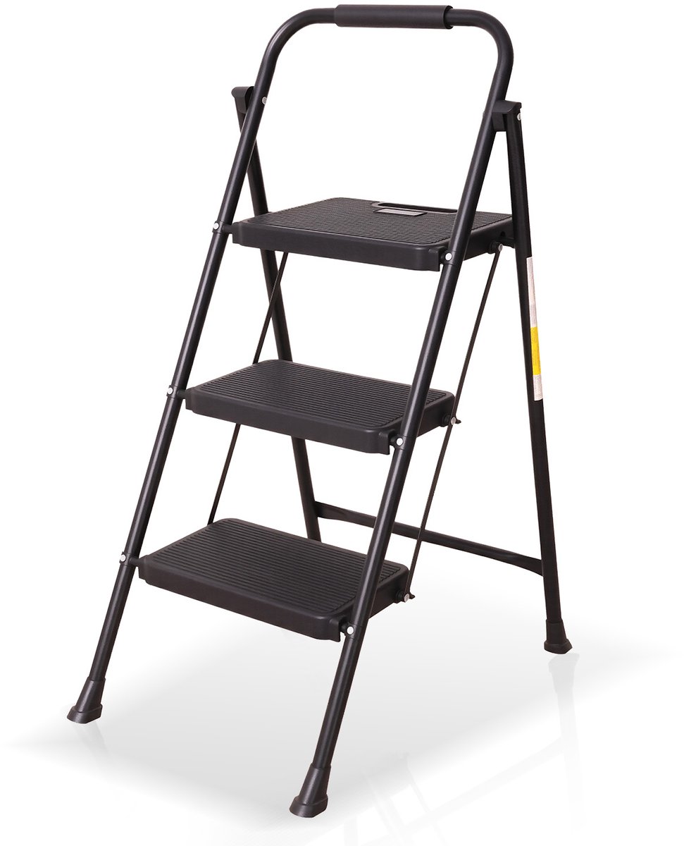 OUTIGO Stevige Metalen Huishoudtrap 3 Treden - Inklapbaar Trapladder met Anti-Slip - Draagvermogen Tot 150 kg, Ideaal voor Keuken & Huisraad – foto 8