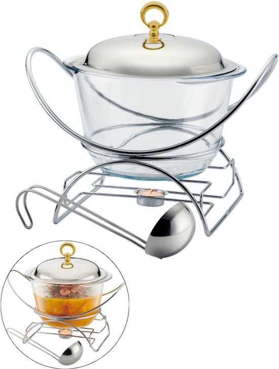 Klausberg 7920 - voedselverwarmer - pot vorm - RVS / glas / 4 liter — afbeelding 3