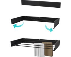 KROMS Full Color Zwart 80cm Wanddroogrek - 4m Drooglengte - Incl. Boormal - Droogrek Inklapbaar - Wasrek Hangend - Uitklapbaar - Muur - Ophangbaar
